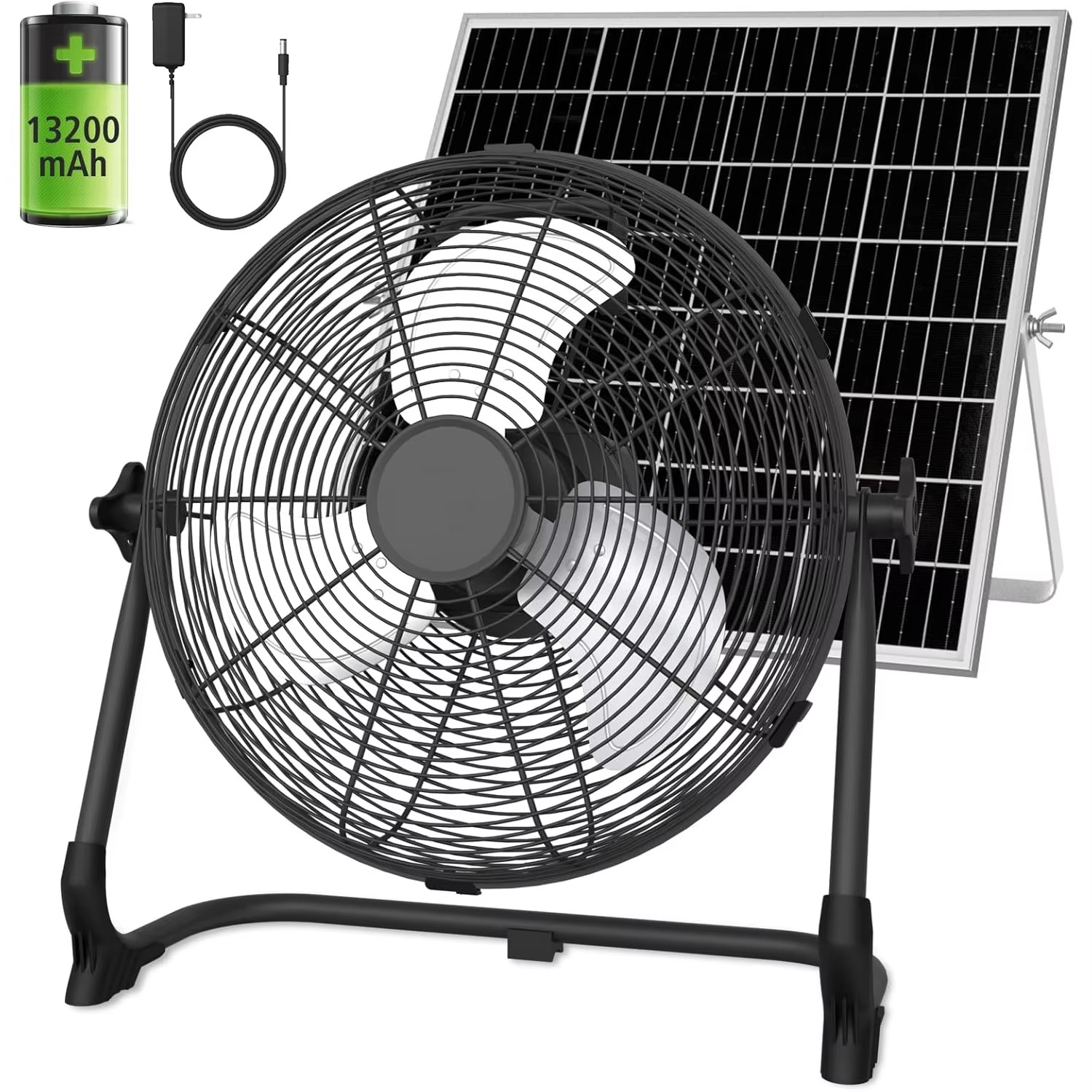 Renewable Energy Fan - Przenośny wentylator solarny 12 cali, ładowany,